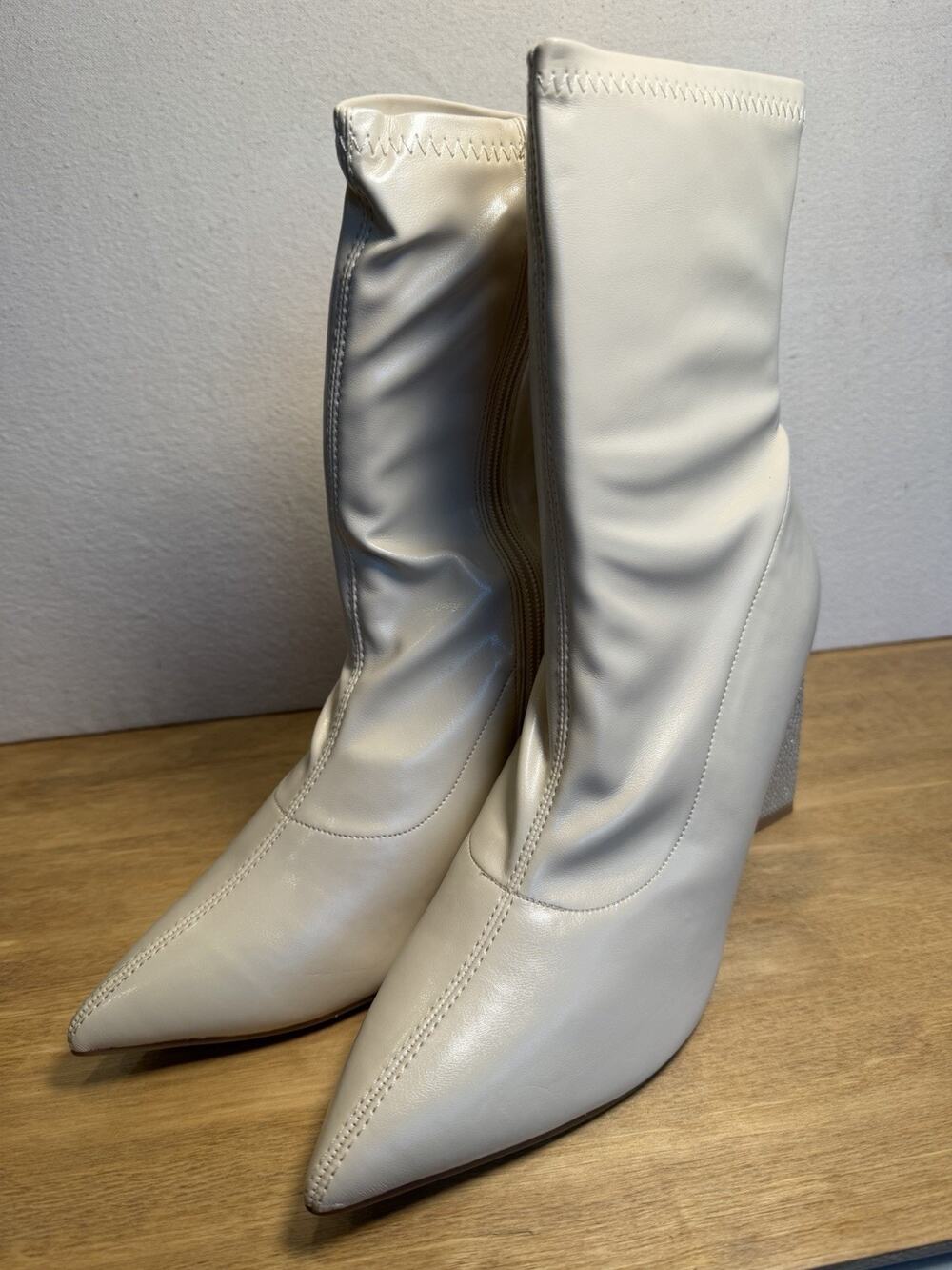 Best Trendy Women’s Ankle Boots US Size 9 Beige Rhinestone Heel New